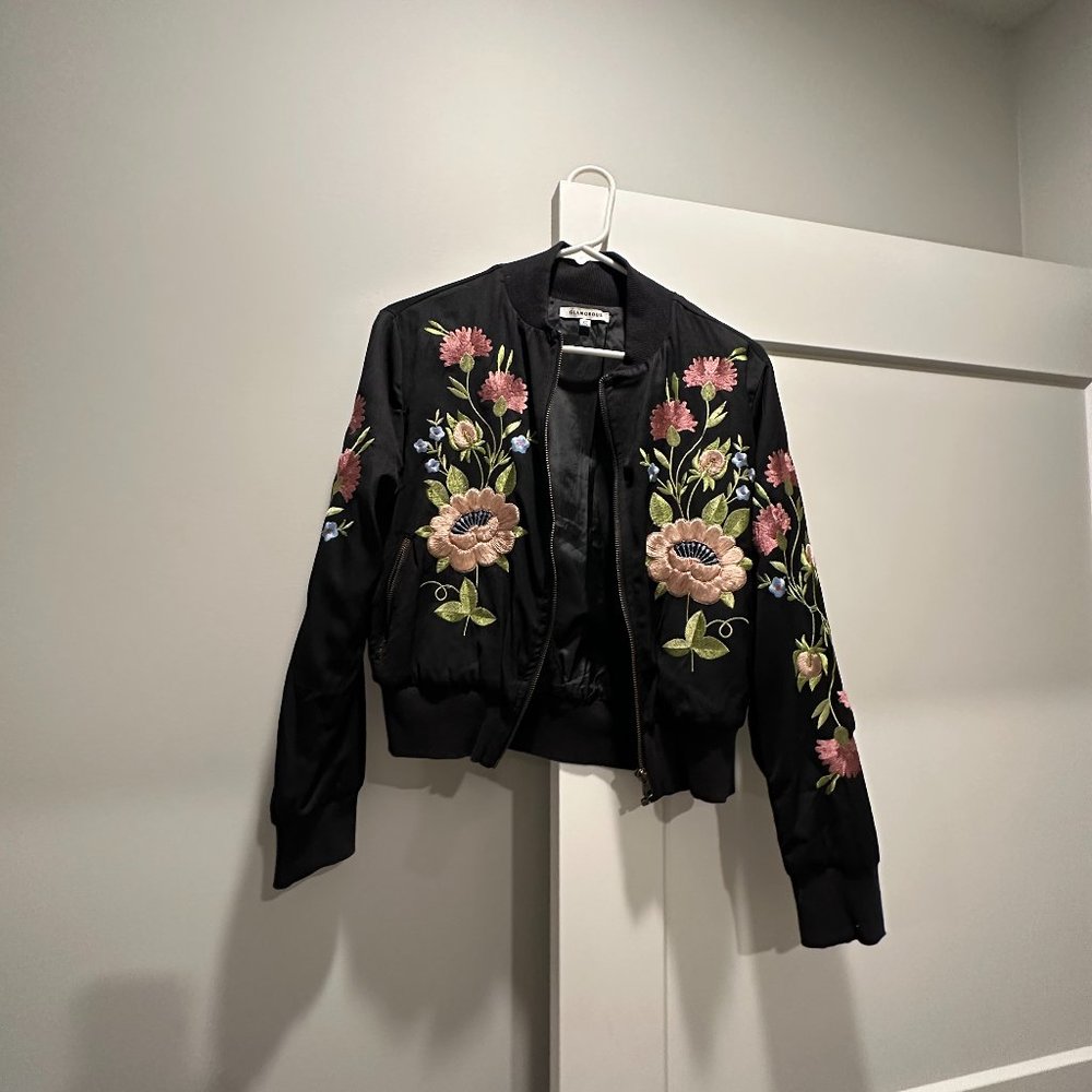 Black Floral Bomber Jacket